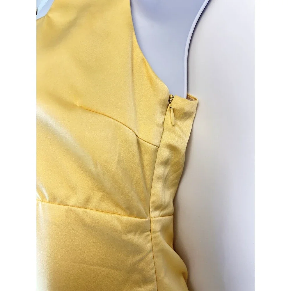 Lulus Cutest Satin Square Neck Mini Golden Yellow Size Small NWT Kentucky Derby - Picture 5 of 10